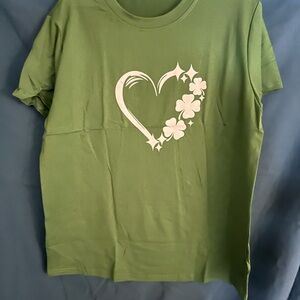Green Kids Shirt with Heart and Clover Design